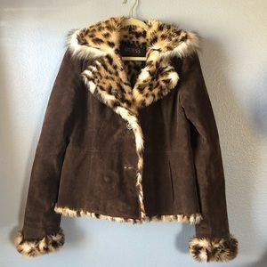 Guess Fur lined Leather Coat Jacket